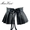 Robe plissée pansement larges ceintures pour femmes Faux cuir ceinture élastique élégant feuille de Lotus taille haute ceinture ceinture femme
