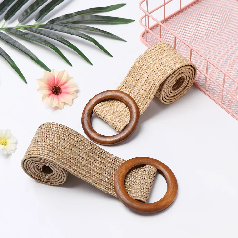 ceinture ronde en bois pour femmes, ceinture en paille élastique, large sangle tressée décontractée, tissée pour filles, mode pp, styliste féminin