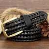 ceinture tressée en cuir véritable pour homme, accessoire de luxe, deuxième couche de peau de vache, pour jean, nouvelle collection