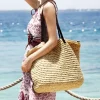 sac à main d'été en rotin pour femmes, sac de plage tissé à la main en paille tricotée, fourre tout de grande capacité en cuir, sac à bandoulière bohème, nouveau