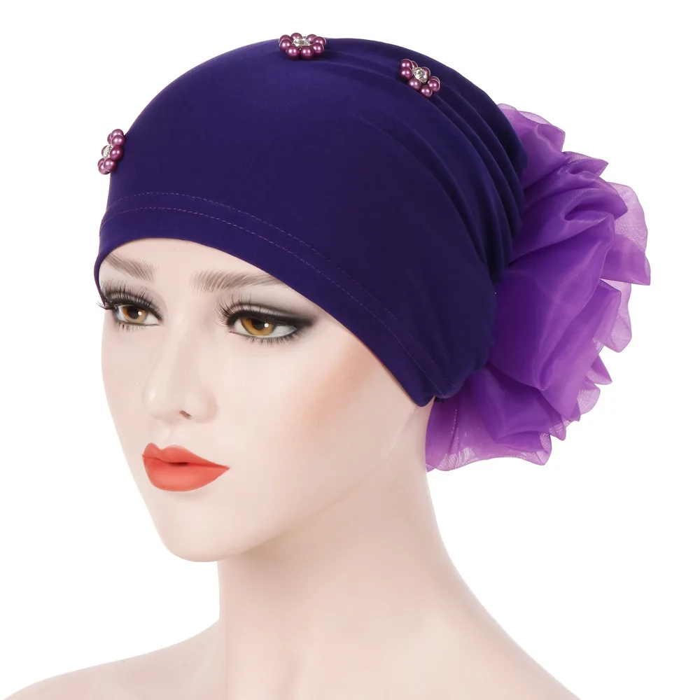 hijab musulman à couverture complète pour femmes, chapeau de perles élastiques, écharpe de tête, turban musulman, casquette pour filles