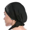 foulard de sauna musulman pour femme, chapeau fin d'Été, bonnet hijab nik, turban solide en diamant, chapeaux ronds indiens pour dame