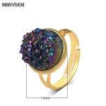 ShinyGem cristal naturel Druzy opale plaqué or grande pierre gemme élégant taille réglable bijoux femmes bagues