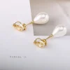 boucles d'oreilles Élégantes en forme de goutte d'eau pour femme, simple, réinitialisation, pendentif, perle simulée, géométrique, non percé, bijoux de mariage