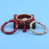 ensemble de bracelets vintage pour femmes, breloques style bohémien, perles en pierre naturelle, pendentif pompon, 4 pièces/lot