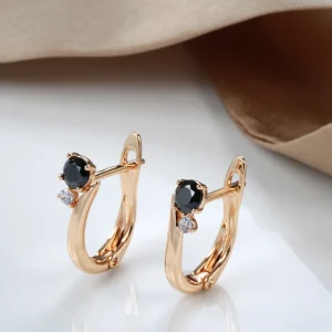 Boucles d&rsquo;oreilles minimalistes à Clip en Zircon, or Rose 585, incrustation de diamant noir, boucles d&rsquo;oreilles dorées percées délicates, bijoux cadeau de fête, nouvelle collection