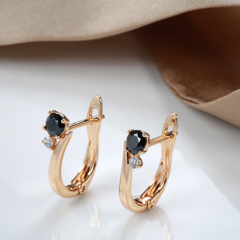 Boucles d'oreilles minimalistes à Clip en Zircon, or Rose 585, incrustation de diamant noir, boucles d'oreilles dorées percées délicates, bijoux cadeau de fête, nouvelle collection