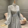 robe de soirée musulmane à manches longues pour femmes, tenue de soirée de concert en mousseline de soie, photo réelle, arabie saoudite, 2022