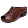 sandales à talons mi hauts pour femme, chaussures à bout ouvert, en cuir microcarence, noir et marron, design original, à la mode, Été 2021, livraison directe