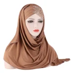 Foulard en coton musulman pour femme, hijab uni avec châles et enveloppes de perles, turban prêt à porter, 2024