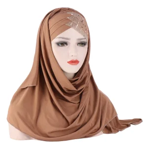 Foulard en coton musulman pour femme, hijab uni avec châles et enveloppes de perles, turban prêt à porter, 2024 Foulard en coton musulman pour femme, hijab uni avec châles et enveloppes de perles, turban prêt à porter, 2024