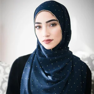 Lain perle bulle en mousseline de soie diamant strass châle écharpe de haute qualité miroitant perles bandeau enveloppement Foulard musulman Hijab Sjaal
