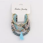 Ensemble de Bracelets Vintage pour femmes, breloques style bohémien, perles en pierre naturelle, pendentif pompon, 4 pièces/lot