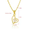 collier coeur d'amour plaqué or pur 24 carats pour femme, pendentif en cristal, cadeau de bijoux de mariage, 2mm