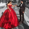 Robe de Soirée Arabe Personnalisée, Élégante, Rouge, Perles, Dentelle, Appliques, Bal, Quinceanera