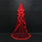 Mariage 3M une couche bord en dentelle rouge blanc ivoire catherdal voile de mariage longue mariée pas cher accessoires Veu de Noiva