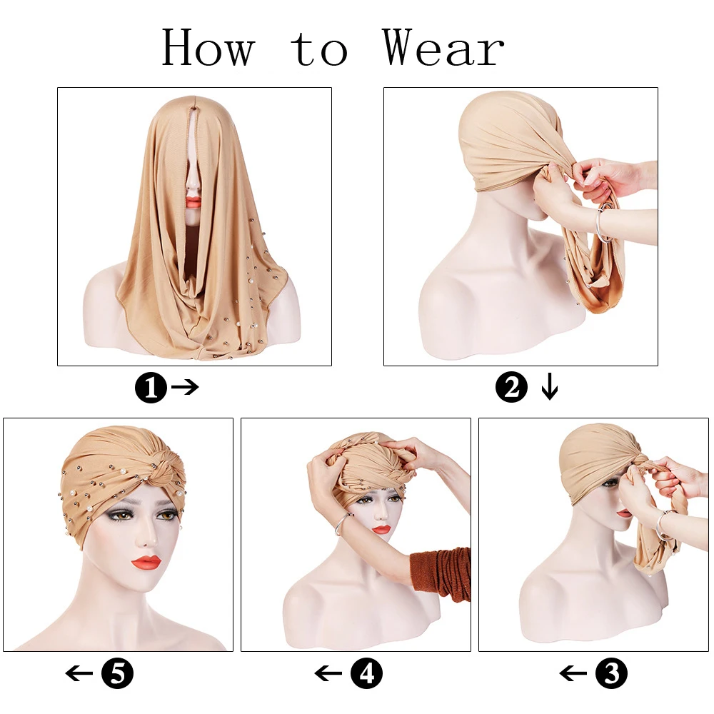 foulard turban en coton pour femmes musulmanes, hijab, écharpe de sauna perlée, casquettes pour femmes, foulards à tête ronde, foulard islamique, mode