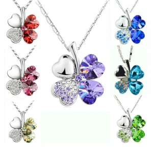 Collier de luxe en argent avec trèfle porte-bonheur, prix de gros, collier en cristal de Zircon cubique clair, bleu, rose, jaune, bijoux fins