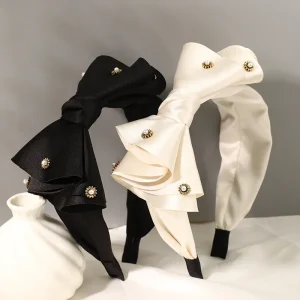 Mode Satin gros nœud strass bandeaux bandeaux ornement accessoires pour femmes cheveux accessoires en gros