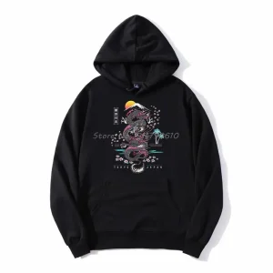 Sweat à capuche Tokyo japon Dragon fleurs de cerisier Culture japonaise hommes sweat à capuche polaire sweat Streetwear Harajuku