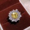ensemble de bijoux en zircon pour femmes, diamant complet, jaune aaaa brillant, collier, bague, boucles d'oreilles, bijoux de mariée, 925