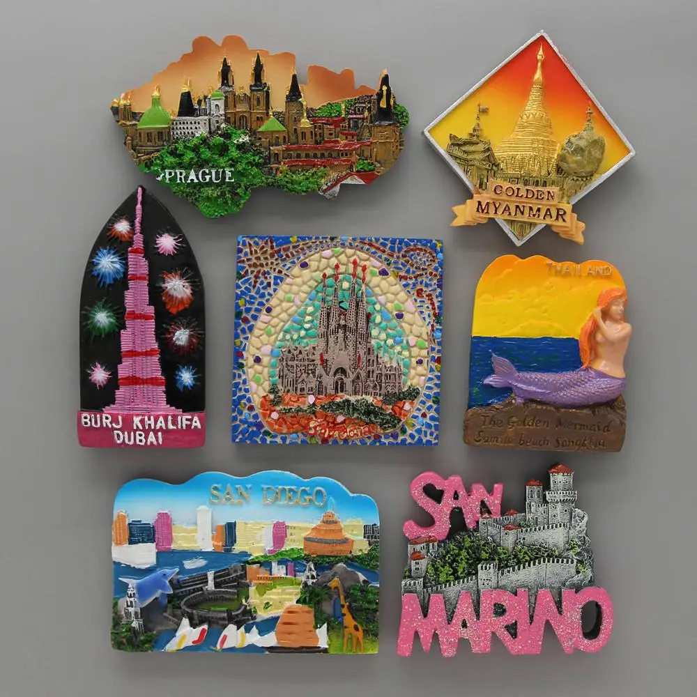 Aimants pour réfrigérateur en mosaïque de Barcelone, Burj khalanza, Dubaï, doré, Myanmar, Prague, san DibenzSan Mar37, sirène thaïlandaise, cadeaux de décoration pour la maison Aimants pour réfrigérateur en mosaïque de Barcelone, Burj khalanza, Dubaï, doré, Myanmar, Prague, san DibenzSan Mar37, sirène thaïlandaise, cadeaux de décoration pour la maison