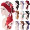 Turban Hijab musulman pour femmes, chapeau de chimio contre le cancer, casquette à imprimé floral, écharpe de tête pour la perte de cheveux, bandana commandé, vêtements de sauna pré-noués ronds