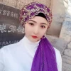 bonnet turban brodé de perles pour femmes, prêt à porter, foulard de tête, hijab musulman, couvre cheveux, foulard pré attaché