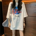 T-shirt manches courtes femme, décontracté, esthétique, grande taille, à la mode, graphique, été, pull-over, ample, coréen, Midi