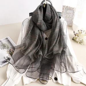 Foulard en soie femmes doux Long automne hiver foulards mode 2025 solide Plaid châles et enveloppes haute qualité Foulard Pashmina Hijab