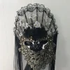 masque complet noir mystérieux de venise, masque de voile de fan de spectacle sur scène