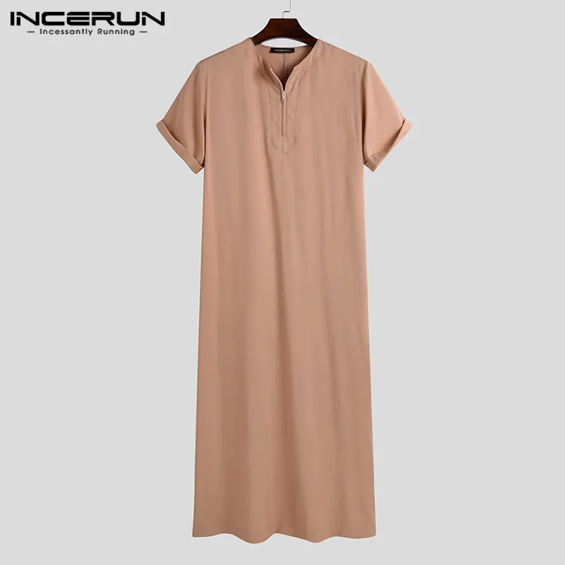 incerun hommes musulman kaftan À manches courtes solide o cou jubba thobe abaya moyen orient dubaï arabie saoudite islamique hommes robes s 5xl