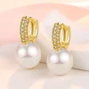 boucles d'oreilles en perles pour femmes, bijoux en argent 925 avec pierres précieuses en zircon, couleur or, accessoires cadeaux pour fête de mariage