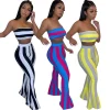 ensemble deux pièces à rayures pour femmes, tenues pour femmes, haut court, pantalon, vêtements d'été, costume sexy, 600