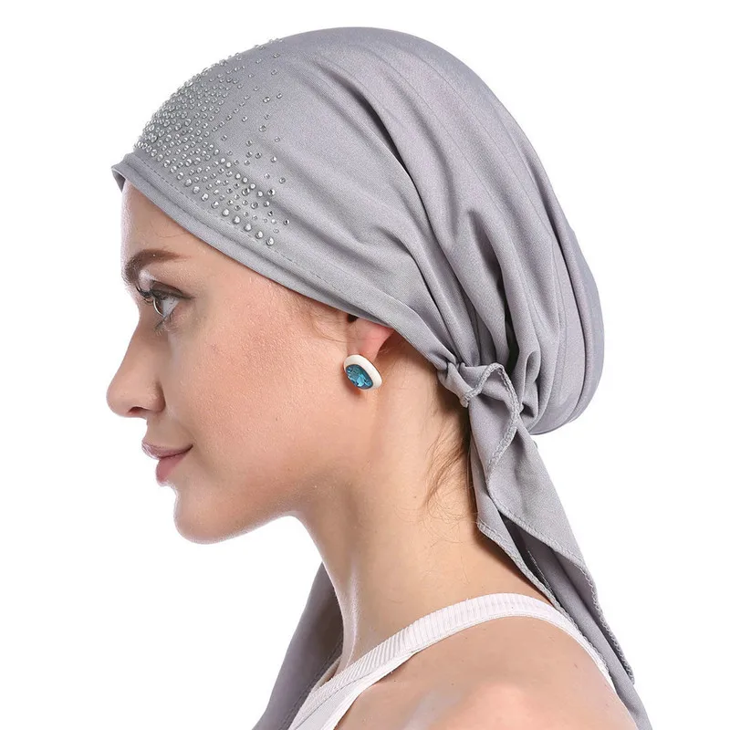 turban de couleur unie en diamant pour femmes, couvre chef musulman, fin, intérieur d'été, hijab, couvre chef indien, 2020