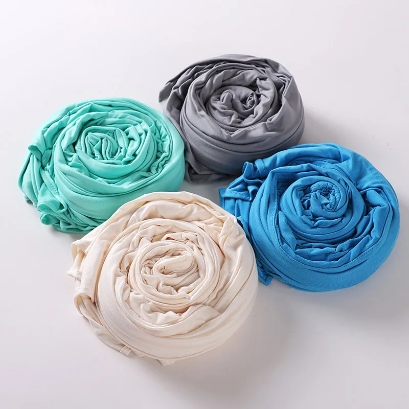 75*175cm nouvelles femmes jersey hijabs longs châles de bonne couture avec cerceau utilisation libre hijabs islam musulman élastique hiver jersey écharpe