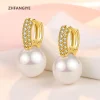 Boucles d&rsquo;oreilles en perles pour femmes, bijoux en argent 925 avec pierres précieuses en Zircon, couleur or, accessoires cadeaux pour fête de mariage