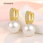 Boucles d&rsquo;oreilles en perles pour femmes, bijoux en argent 925 avec pierres précieuses en Zircon, couleur or, accessoires cadeaux pour fête de mariage