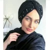 Hijab élastique en coton pour femmes musulmanes, turban torsadé, casquettes, écharpe de tête, enveloppes de perles, chapeau indien, nouveau, 2022