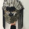 Masque complet noir mystérieux de Venise, masque de voile de fan de spectacle sur scène