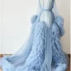 kimono beige à manches sulfen tulle pour femme enceinte, robe à volants, tenue de soirée sexy, peignoir, chemise de nuit transparente, collection hiver