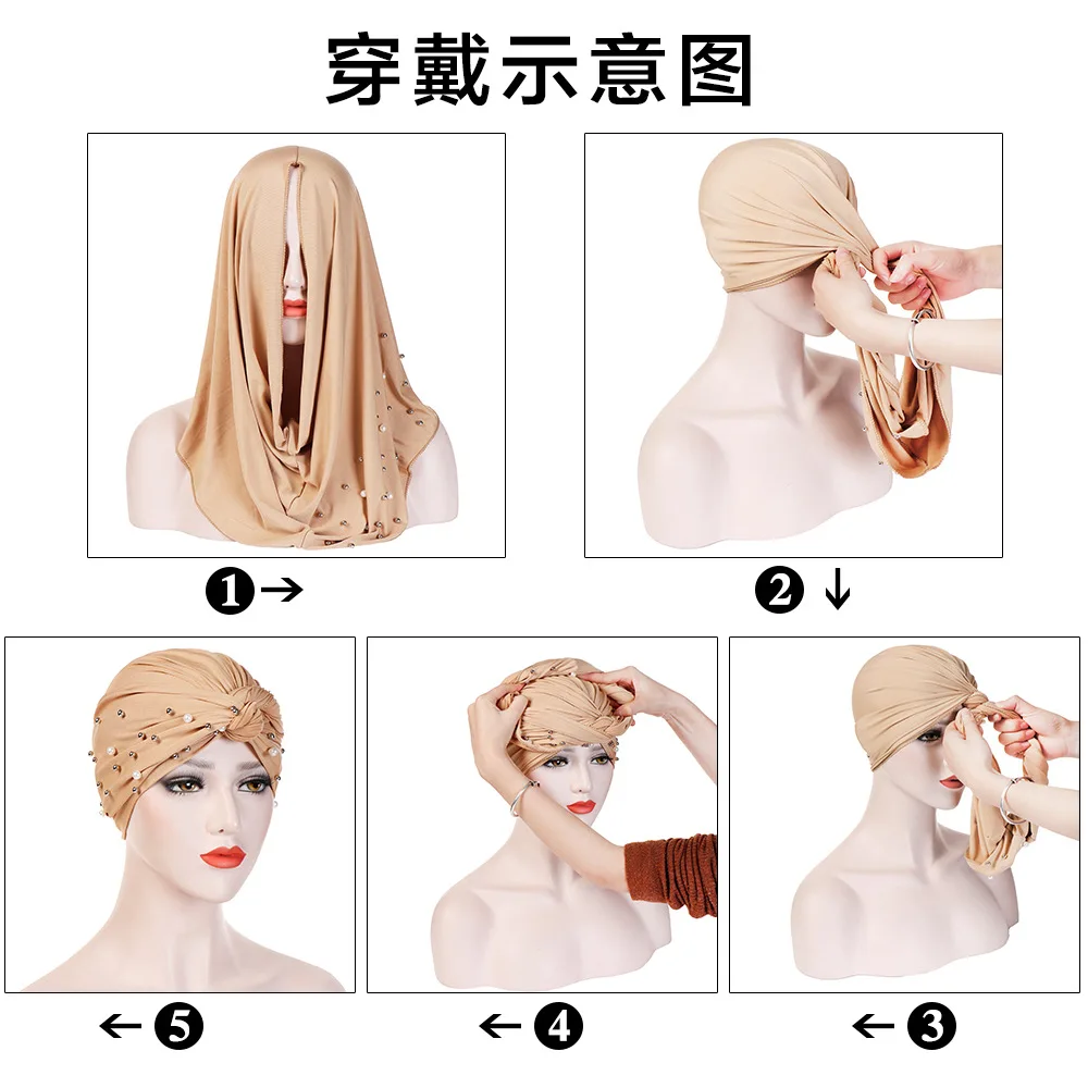 mode musulmane femmes élastique velours perles turban casquettes islamique hijab bonnet musulman femme foulard indien chapeau turbante mujer