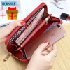grand portefeuille de marque de luxe pour femmes, en cuir véritable, long, à la mode, pochette d'argent, avec fermeture éclair, vk06, cadeau gratuit, collection 2021