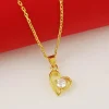 collier coeur d'amour plaqué or pur 24 carats pour femme, pendentif en cristal, cadeau de bijoux de mariage, 2mm