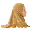 h043 belle petite fille, hijab amira avec filet à fleurs pour enfants de 2 à 7 ans, écharpe islamique, turban