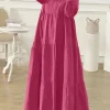zanzea robe maxi décontractée à col rond pour femme, hijab islamique à plusieurs niveaux, manches sulf, Éducatif, mode musulmane, automne