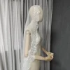 voile de mantille long personnalisé, voile de mariage vintage avec garniture en dentelle de cils, voile bohème à un seul niveau avec peigne caché