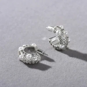 Boucle d&rsquo;oreille élégante et indispensable, plaqué or blanc 18 carats, argent, perle et Zircon en forme de C, cerceau d&rsquo;oreille/Huggies/clous, déclaration de Niche, bijoux Ins