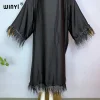 winyi robe hijab noire confortable pour femmes musulmanes, robe de ramadan, kaftan, couverture complète, abaya, cheveux d'autruche, haute qualité, mode