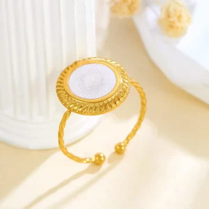 Bague torsadée fine circulaire blanche réglable en acier inoxydable, couleur or, breloque délicate, pour femmes, bijoux, accessoires, cadeaux